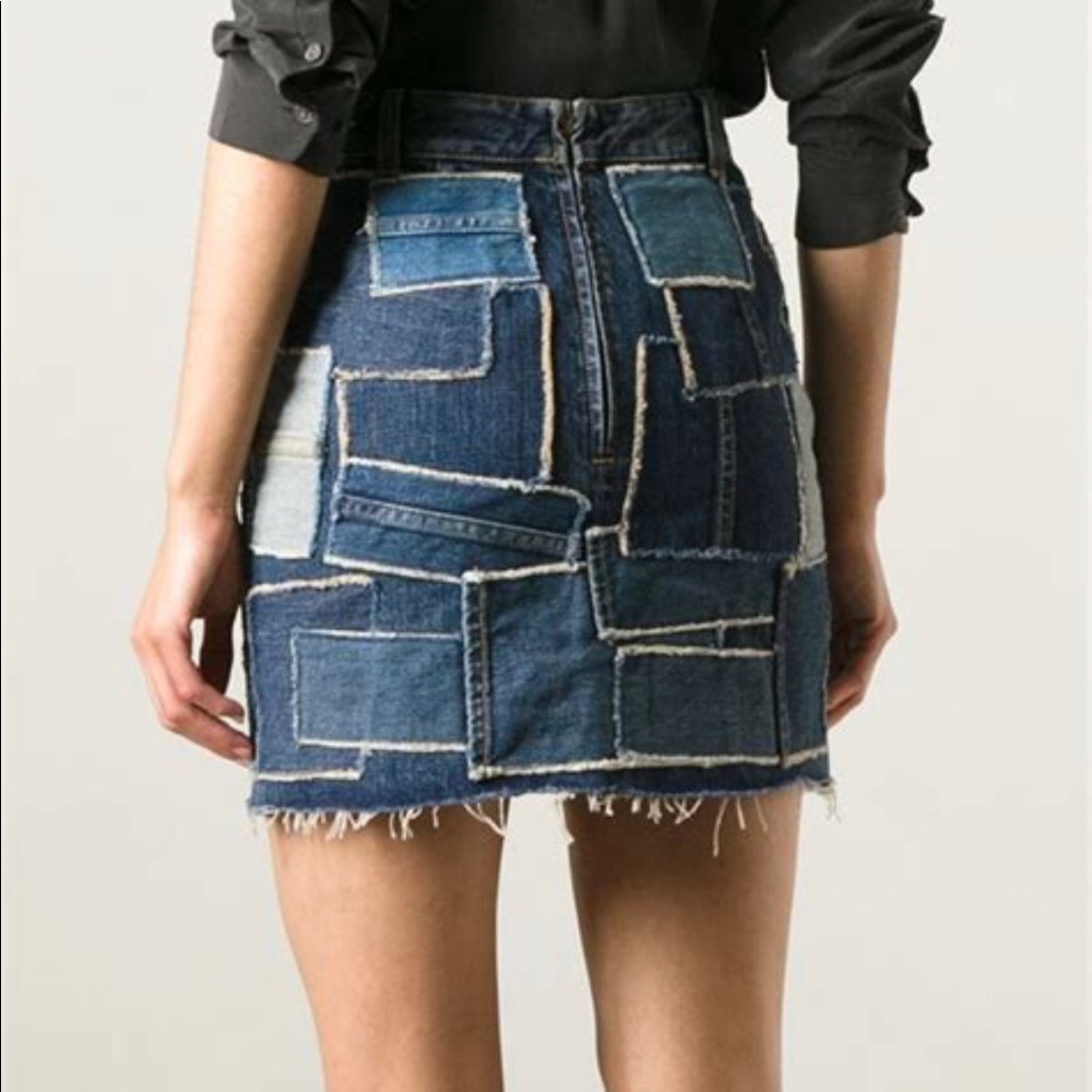 Vintage Women's Blue Patchwork Denim Skirt